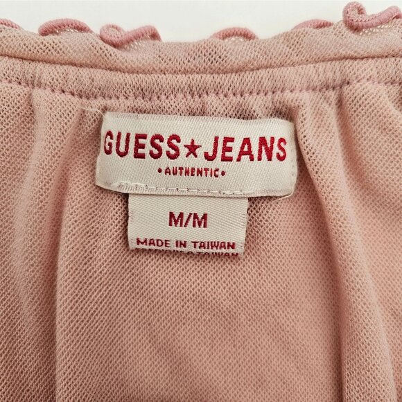 Y2K 90s Guess Babydoll Peasant Top Womens M Pink Mesh Semi-Sheer Ruffle Fairy - Picture 2 of 10